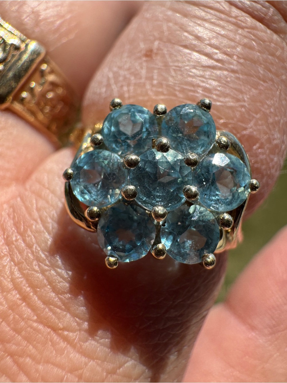 9k Gold Blue Topaz Cluster Ring - Elegant Women's Statement Jewelry